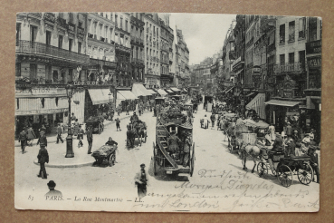 Ansichtskarte AK Paris 1906 Rue Montmartre Pferdestraßenbahn viele Geschäfte Cafe Verkaufsstände Straßenansicht Ortsansicht Frankreich France 75 Paris